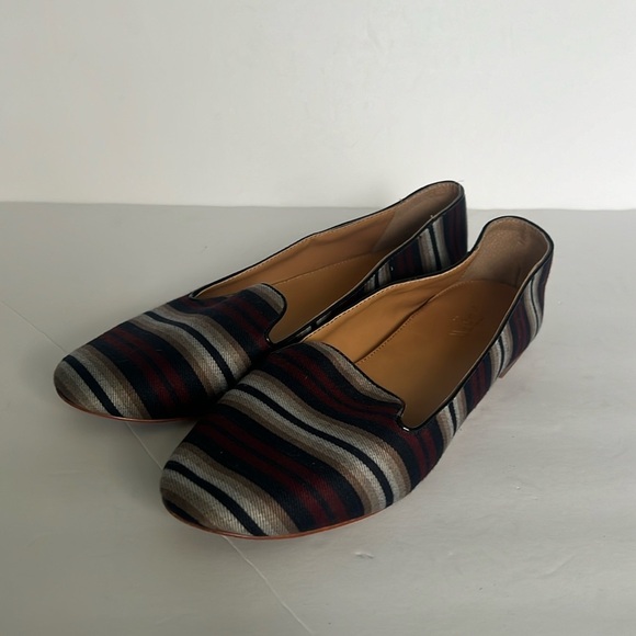J CREW Striped Textile‎ Flats Loafers Shoes Blue Maroon Size 9.5 ♣️ - Picture 1 of 7